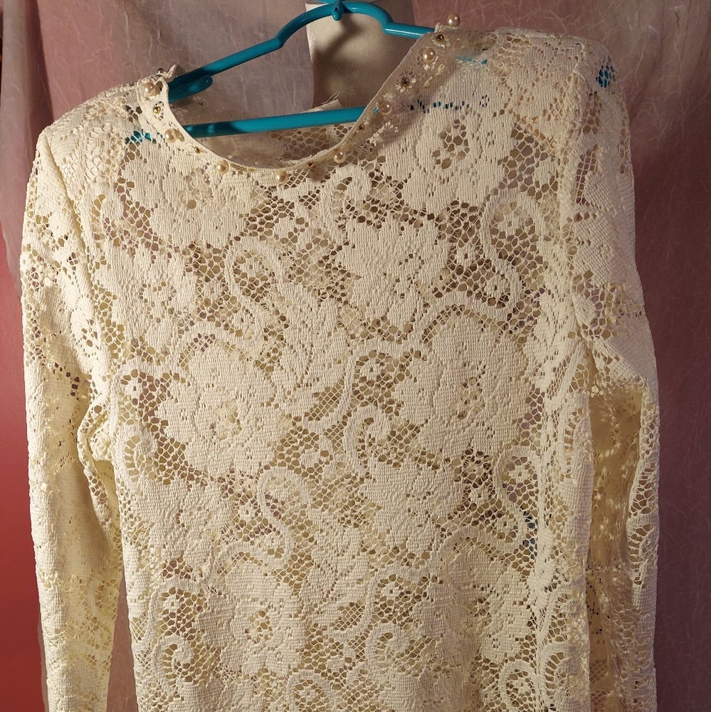 Womans Vintage Ivory Lace Top XL